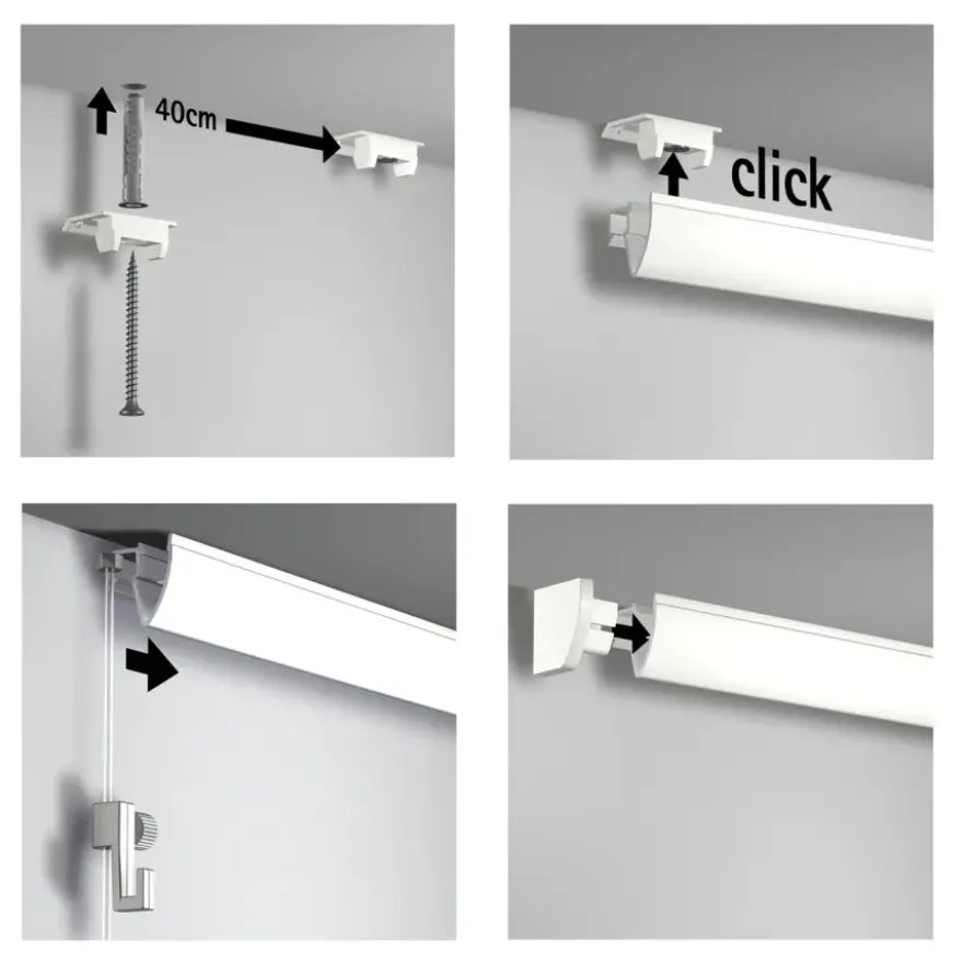 Artiteq Up Rail schilderij ophangsysteem compleet 2 meter wit (RAL 9016) overschilderbaar