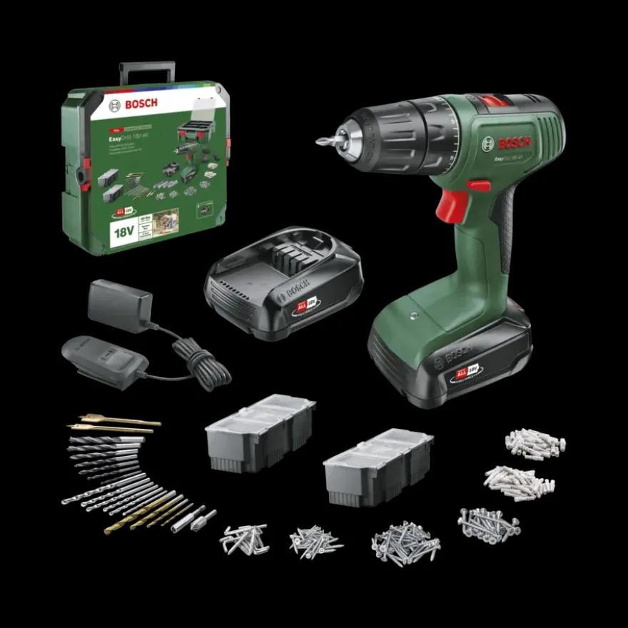 Bosch 18V accuboormachine EasyDrill Systeembox met 241 accessoires (incl. 2 accu's 1.5Ah + lader)