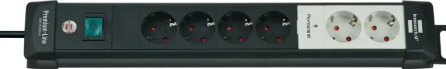 Brennenstuhl Premium-Line Technik 2+4-voudig met schakelaar zwart/grijs 3 meter snoer
