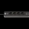 Brennenstuhl stekkerdoos 4-voudig met 2 USB-aansluitingen en schakelaar zwart 1,5 meter