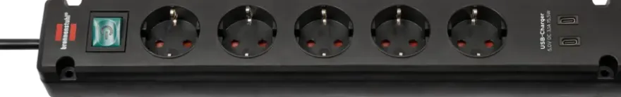 Brennenstuhl Stekkerdoos 5-voudig + 2 USB-C 3 Meter Zwart