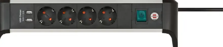 Brennenstuhl Stekkerdoos met schakelaar en USB 4-voudig zwart/grijs 1,8 meter snoer