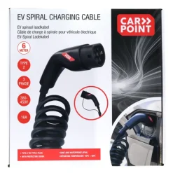 Carpoint spiraal laadkabel elektrische auto type 2 - 2 16a 3phase 6 meter