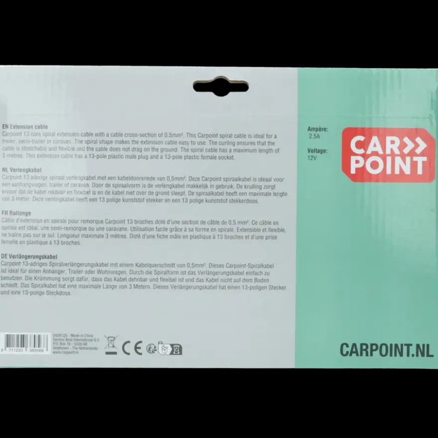 Carpoint spiraal trailer verlengkabel 13p - 13p stekker/stekkerdoos