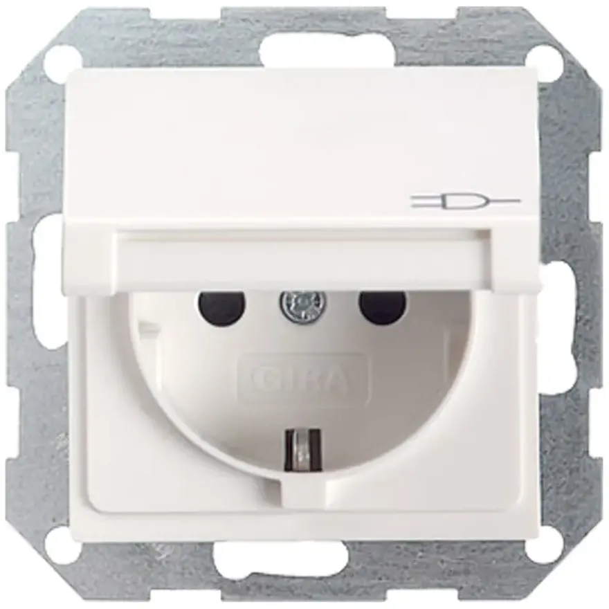 Gira ST55 inbouw enkel geaard stopcontact met klep wit