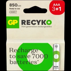 GP Batterij Oplaadbaar AAA NiMH 850 mAh ReCyko 1,2V 4 stuks (3+1)