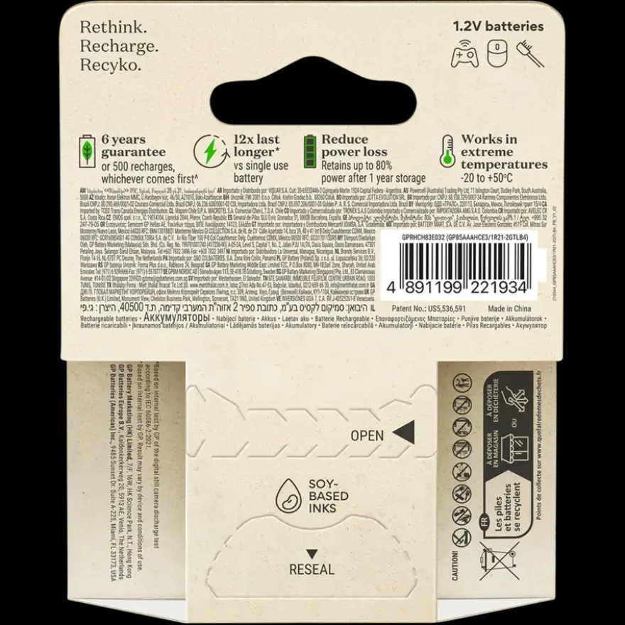 GP Batterij Oplaadbaar AAA NiMH 850 mAh ReCyko 1,2V 4 stuks (3+1)