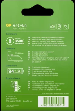 GP Batterij Oplaadbaar AA NiMH 2100mAh ReCyko 1,2V 2 Stuks