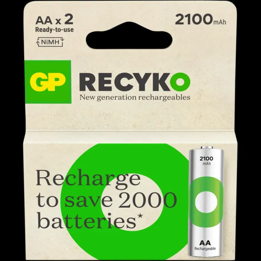 GP Batterij Oplaadbaar AA NiMH 2100mAh ReCyko 1,2V 2 Stuks