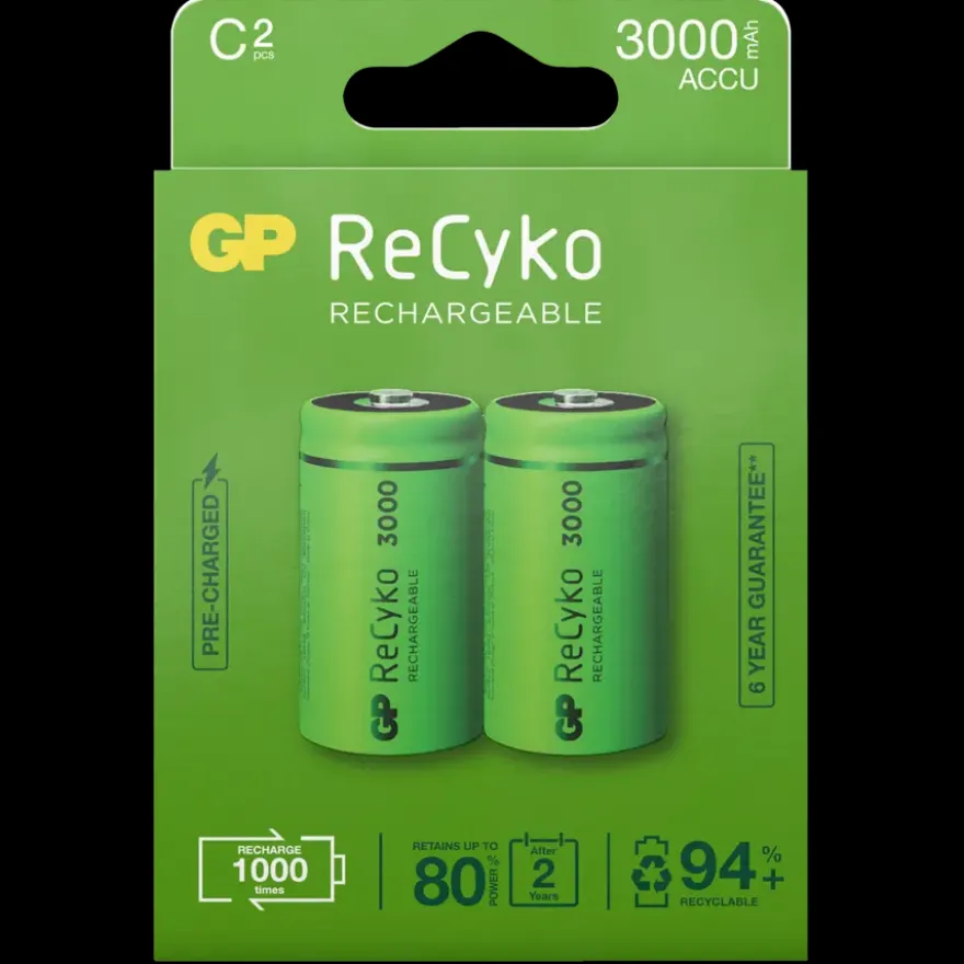 GP Batterij Oplaadbaar C Baby NiMH 3000mAh ReCyko 1,2V 2 Stuks