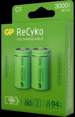 GP Batterij Oplaadbaar C Baby NiMH 3000mAh ReCyko 1,2V 2 Stuks
