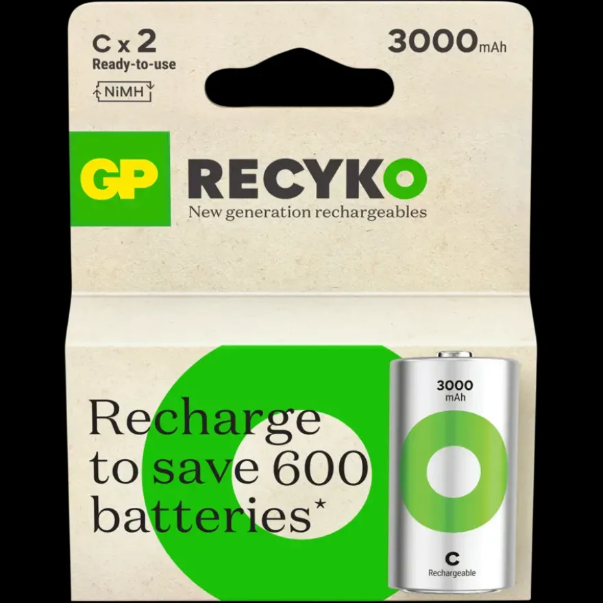 GP Batterij Oplaadbaar C NiMH 3000mAh ReCyko 1,2V 2 Stuks