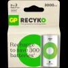 GP Batterij Oplaadbaar D Mono NiMH 3000mAh ReCyko 1,2V 2 Stuks