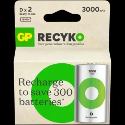 GP Batterij Oplaadbaar D Mono NiMH 3000mAh ReCyko 1,2V 2 Stuks