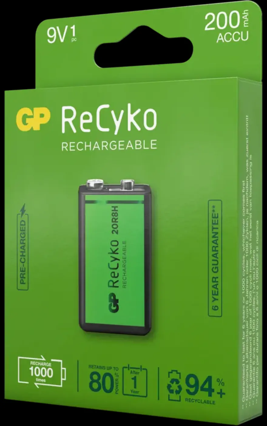 GP Batterij Oplaadbaar 9V NiMH 200mAh ReCyko 8,4V 1 Stuk
