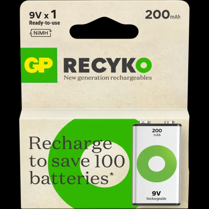 GP Batterij Oplaadbaar 9V NiMH 200mAh ReCyko 8,4V 1 Stuk