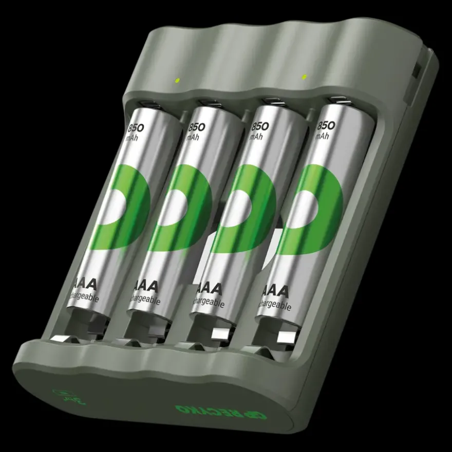 GP Batterijlader 411 + 4x oplaadbare batterijen AAA 850mAh ReCyko + Micro USB-lader