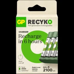 GP Batterijlader + 4x oplaadbare batterijen AA 2100mAh ReCyko + Micro USB-lader