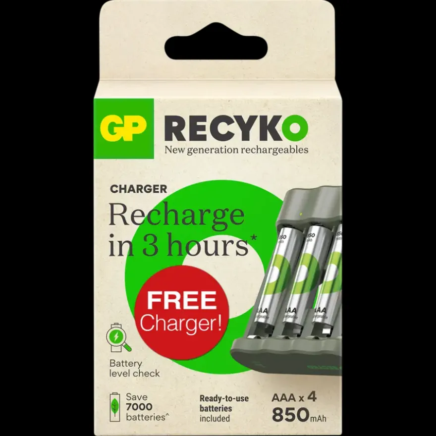 GP ReCyko oplaadbare batterijen AAA 850 mAh 4 stuks + gratis lader