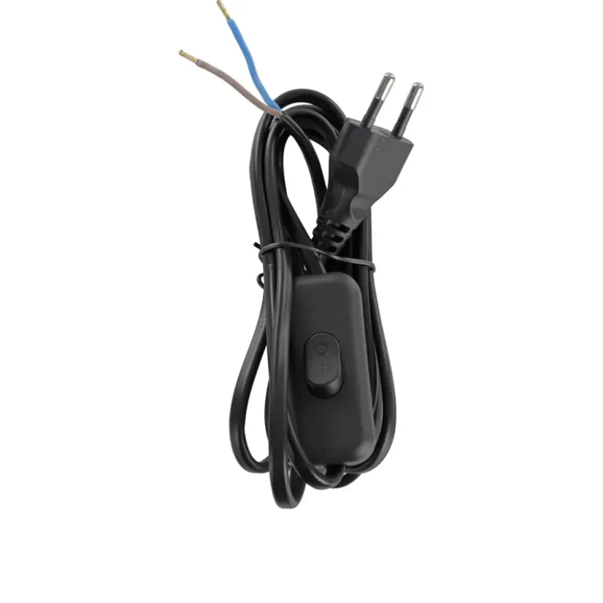 Handson Eurosnoer met Schakelaar Zwart 2 Meter