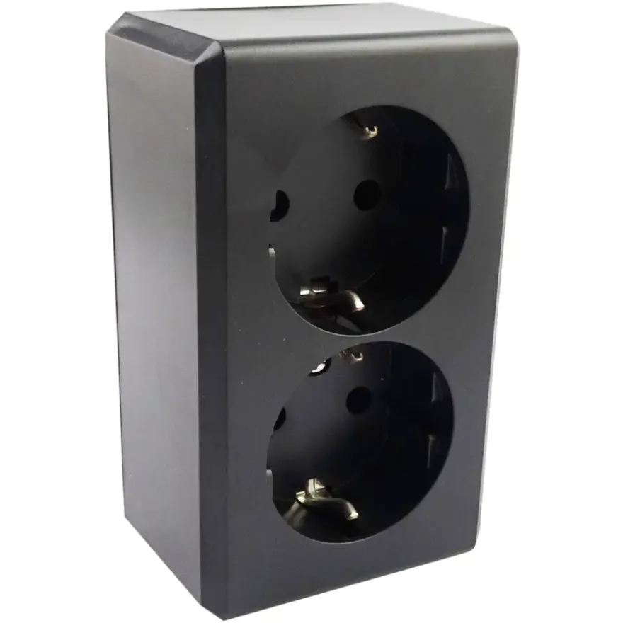 Handson Opbouw Dubbel Geaard Stopcontact Zwart