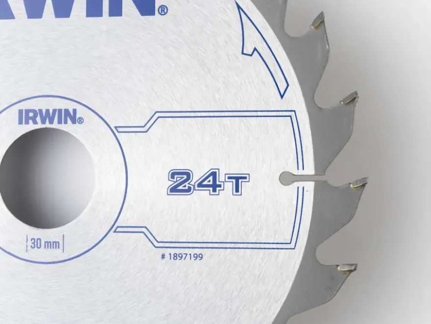 Irwin cirkelzaagblad Ø190 mm. Inclusief reduceerringen waardoor geschikt voor asgat 16, 20 en 30 mm, vertanding 24T