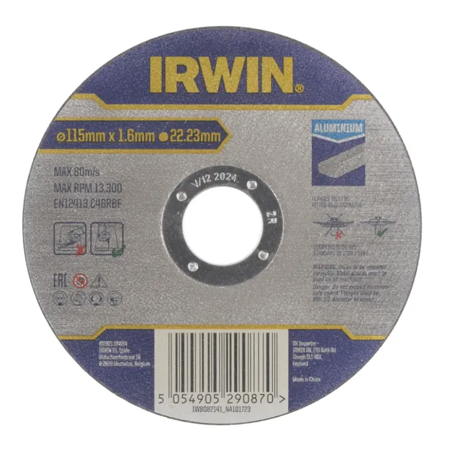 Irwin Pro doorslijpschijf Ø115 mm. Dikte 1.6 mm. Voor aluminium.