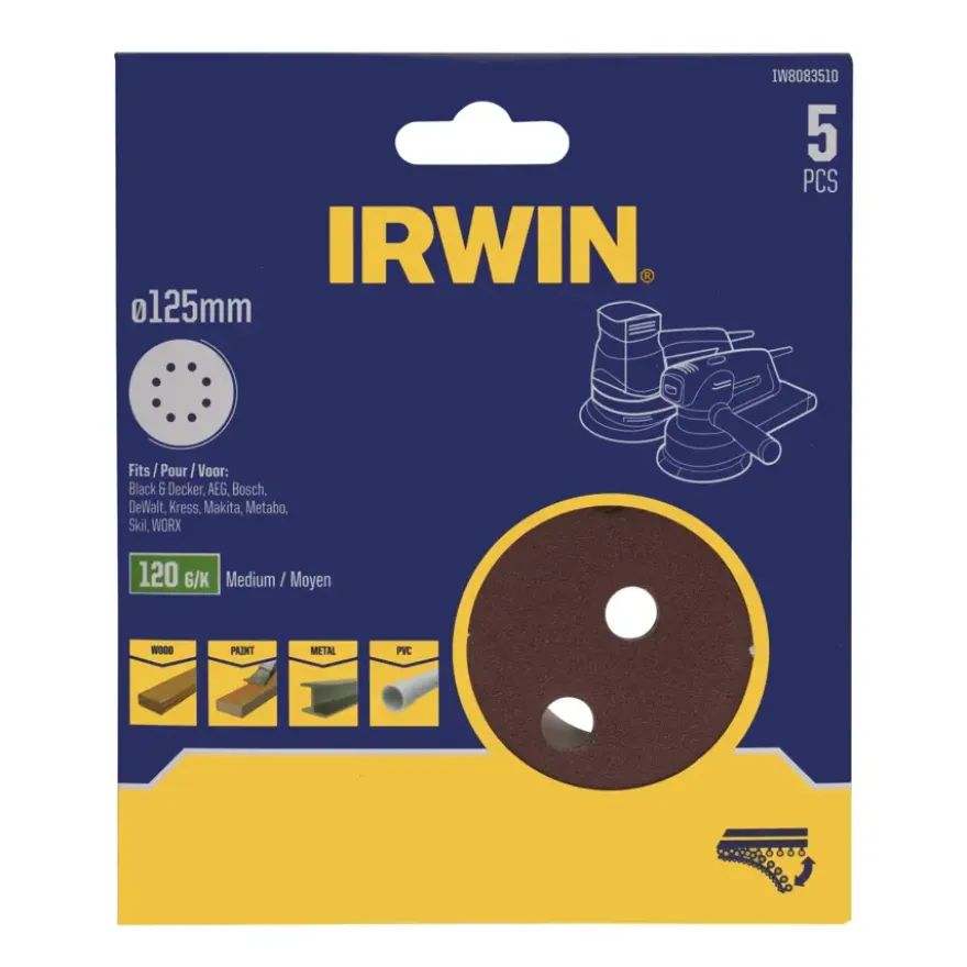 Irwin schuurschijf rond Ø125 mm zelfhechtend K120, 5 stuks