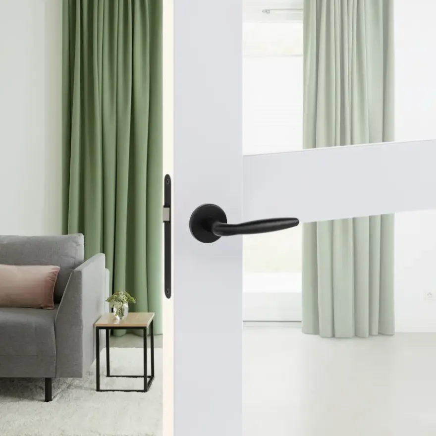 Karwei deurkruk set Eros rond rozet zwart aluminium