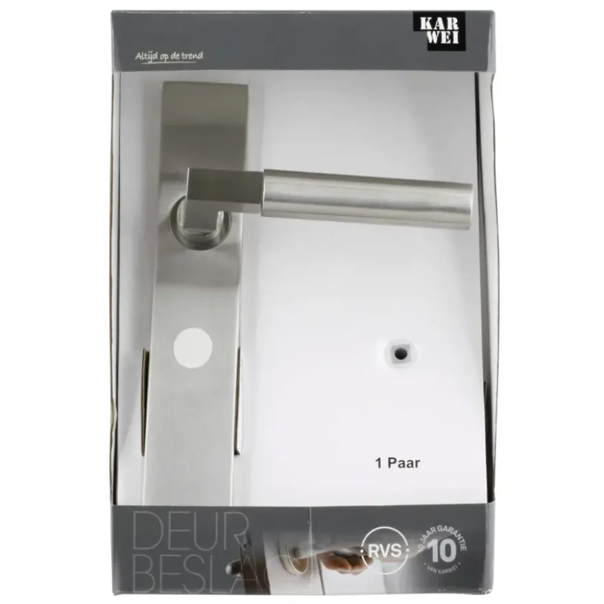Karwei deurkruk set Fulham recht schild vrij-bezet sluiting 63/8 mm RVS