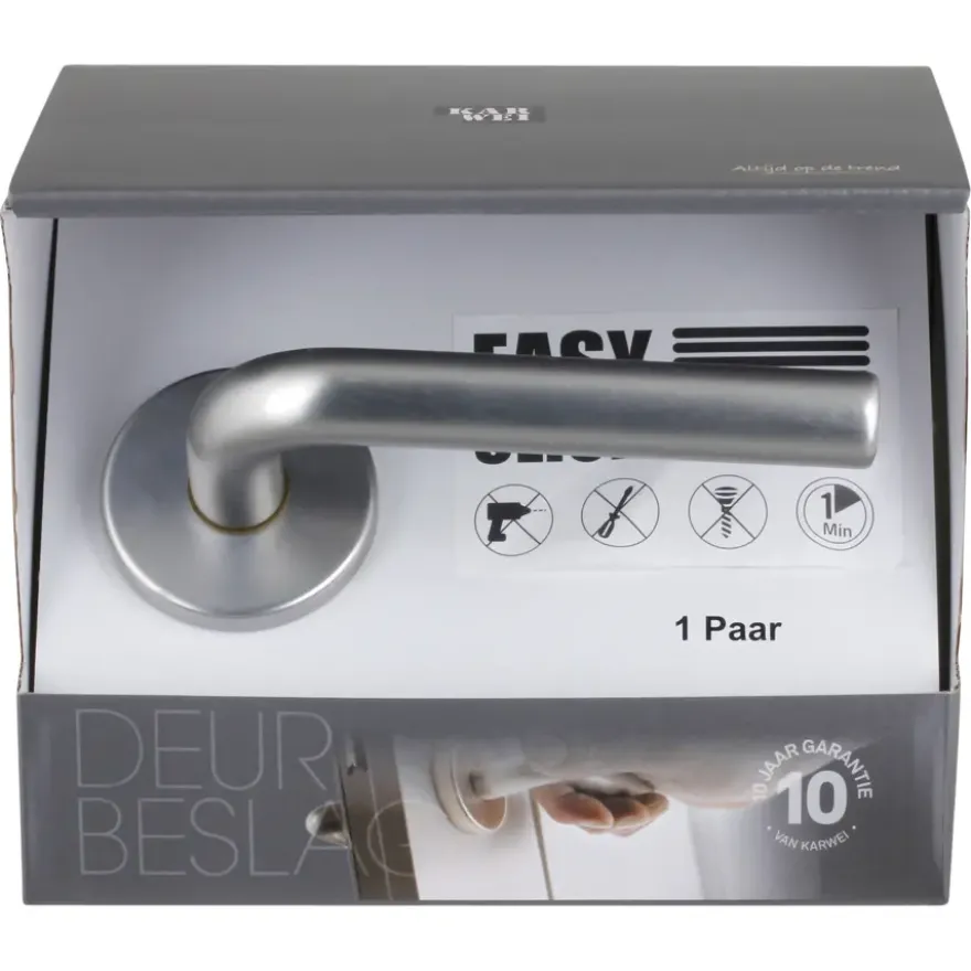 Karwei deurkruk set Gino rond rozet RVS look aluminium