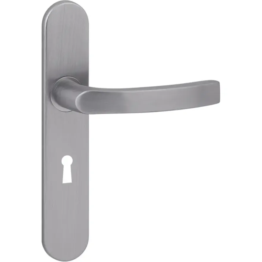 Karwei deurkruk set Lorenzo ovaal schild sleutelgat 56 mm RVS look aluminium