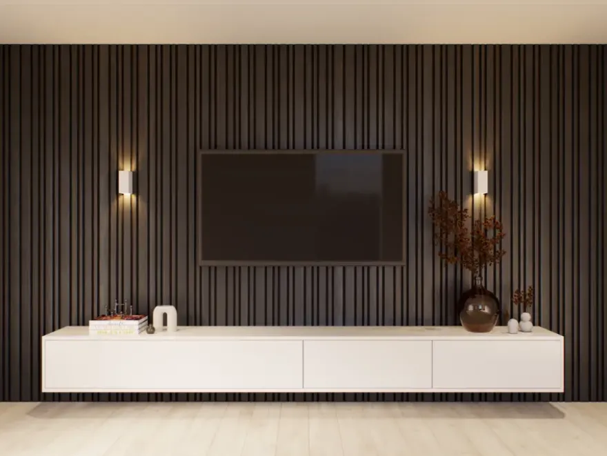 Kleurstaal lattenwand Decowall Acoustic Blend lava eiken 25x30cm
