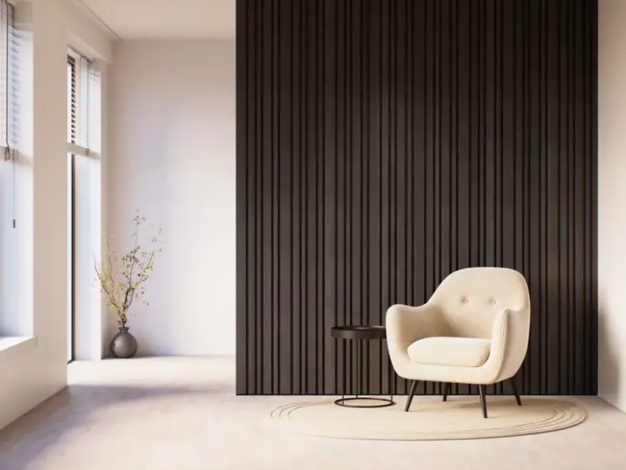 Kleurstaal lattenwand Decowall Acoustic Blend lava eiken 25x30cm