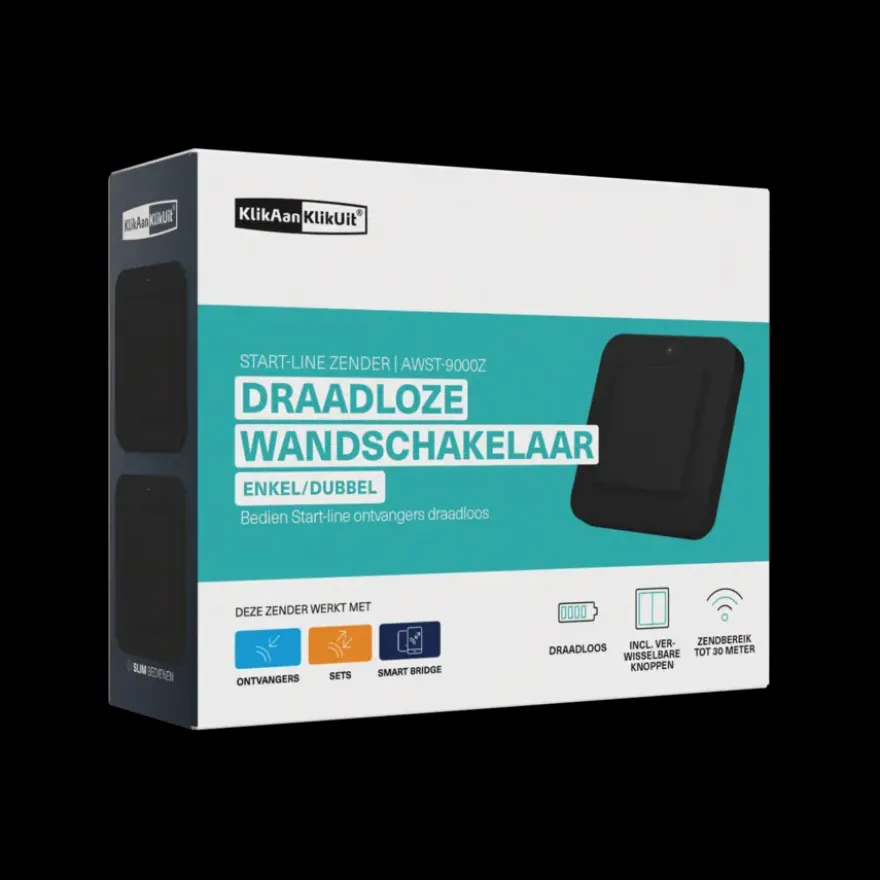 KlikAanKlikUit Draadloze enkelvoudige/dubbele wandschakelaar AWST-9000Z Zwart