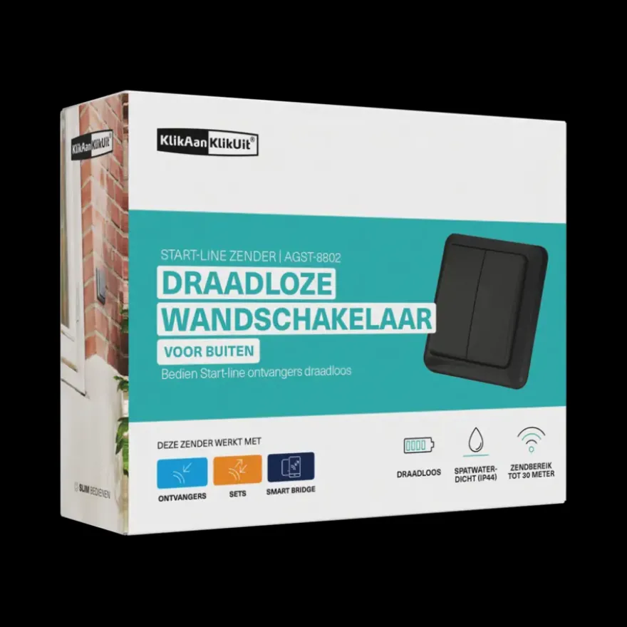 KlikAanKlikUit Wandschakelaar Dubbel AGST-8802 Grijs Buiten