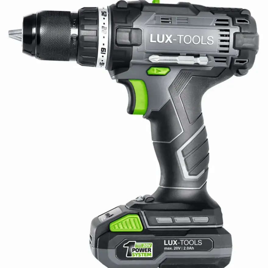 LUX 20V accuboormachine inclusief 2,0Ah accu, lader en koffer met accessoires