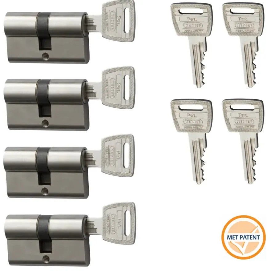 NEMEF veiligheidscilinder NF3+ 30/30 mm SKG 3-sterren gelijksluitend (4 stuks)