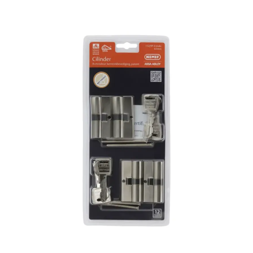 NEMEF veiligheidscilinder NF3+ 30/30 mm SKG 3-sterren gelijksluitend (4 stuks)