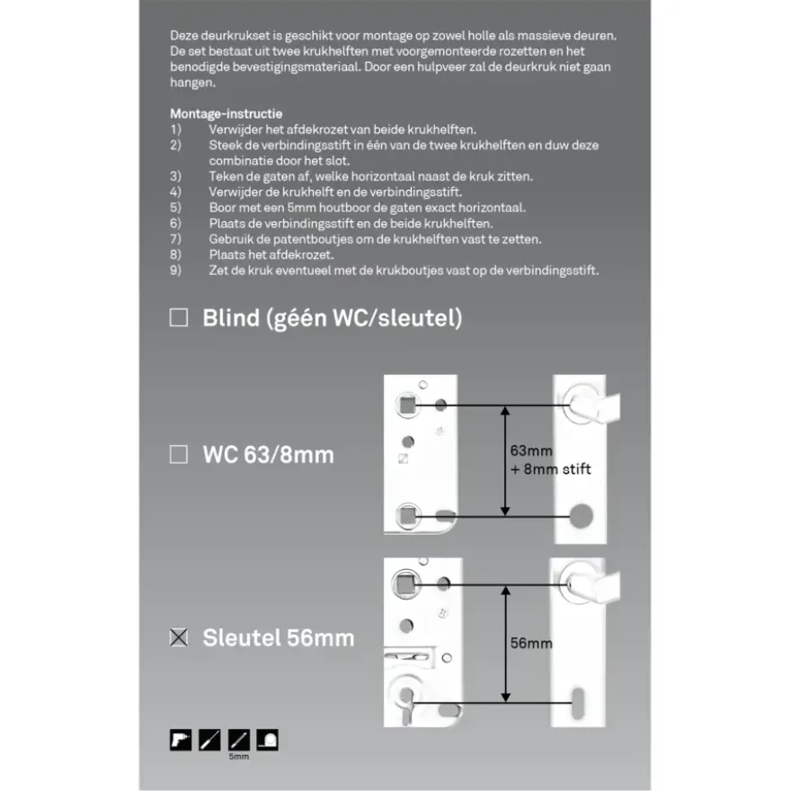 Novidade deurkrukset Hera ovaal schild met sleutelgat 56 mm RVS