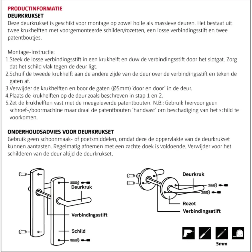 OK deurkruk set Blok recht schild sleutelgat 56 mm zwart aluminium