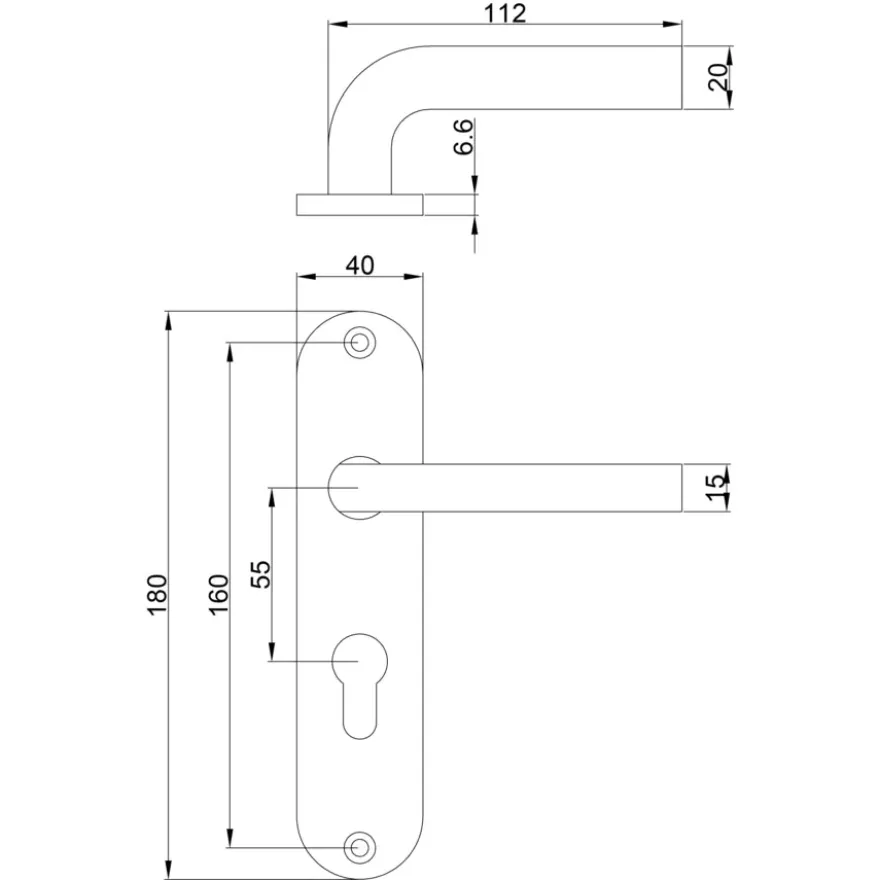 Ok deurkrukset Ovaal kortschild cilinder PZ55 aluminium zwart