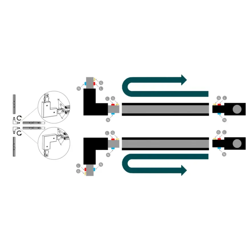 Philips EasyLink L-vormige connector linkse hoek railverlichting zwart