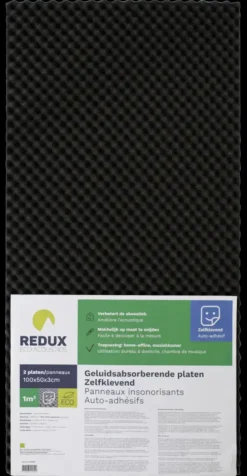 Redux geluidabsorberende plaat zelfklevend zwart 100 x 50 x 3 cm 2 stuks