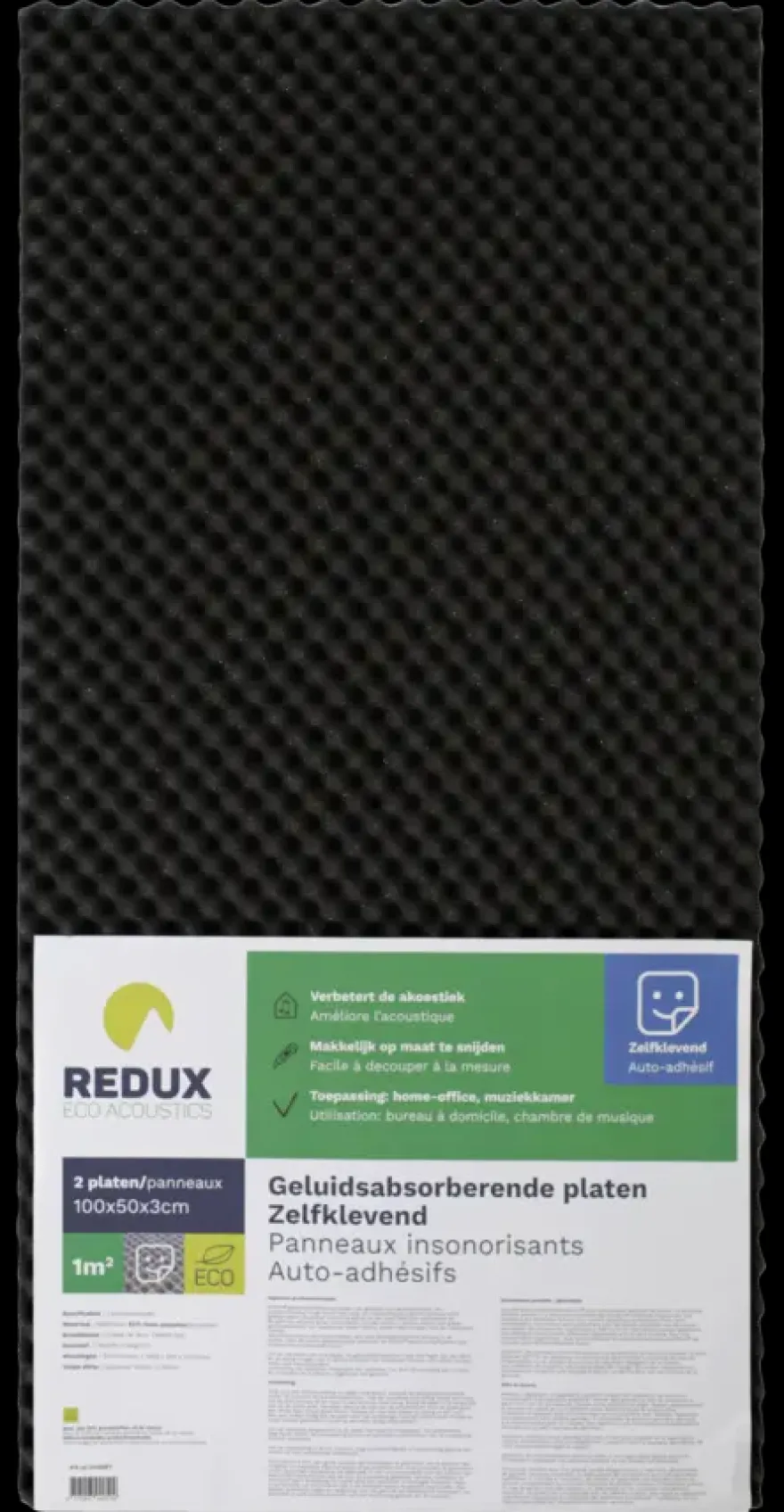 Redux geluidabsorberende plaat zelfklevend zwart 100 x 50 x 3 cm 2 stuks