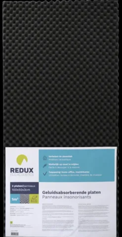 Redux geluidsabsorberende plaat zwart 100 x 50 cm 30 mm 2 stuks