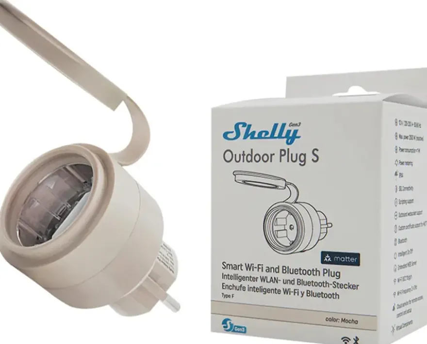 Shelly Outdoor Plug S Gen3 slimme stekker & energiemeter WiFi Bluetooth IP44