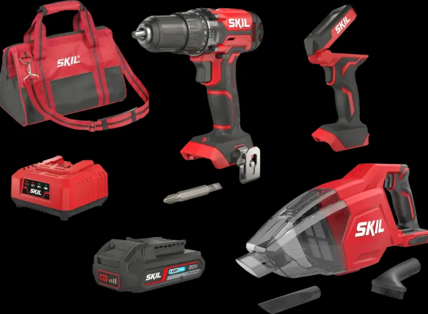 Skil 20V accuboormachine, LED-lamp & handstofzuiger incl. 2.0Ah accu+lader combinatieset