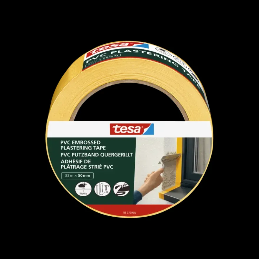 Tesa bepleisteringstape PVC geel reliëf 50 mm x 33 m