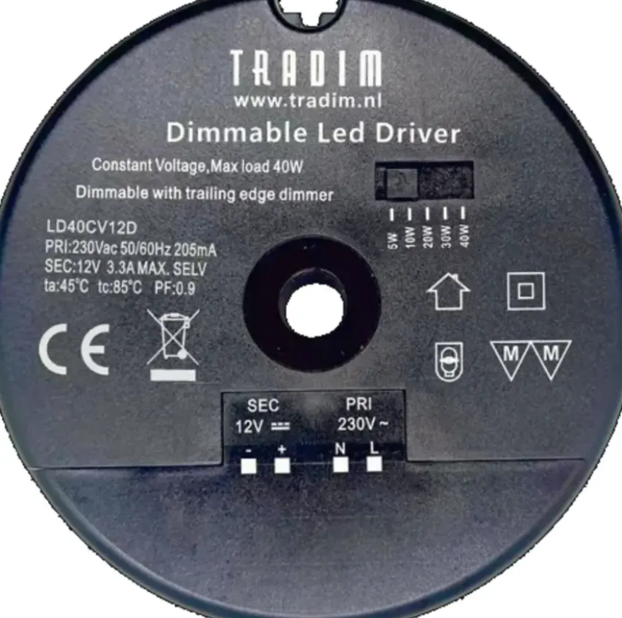 Tradim 12V Dimbare Led Driver Rond 40W